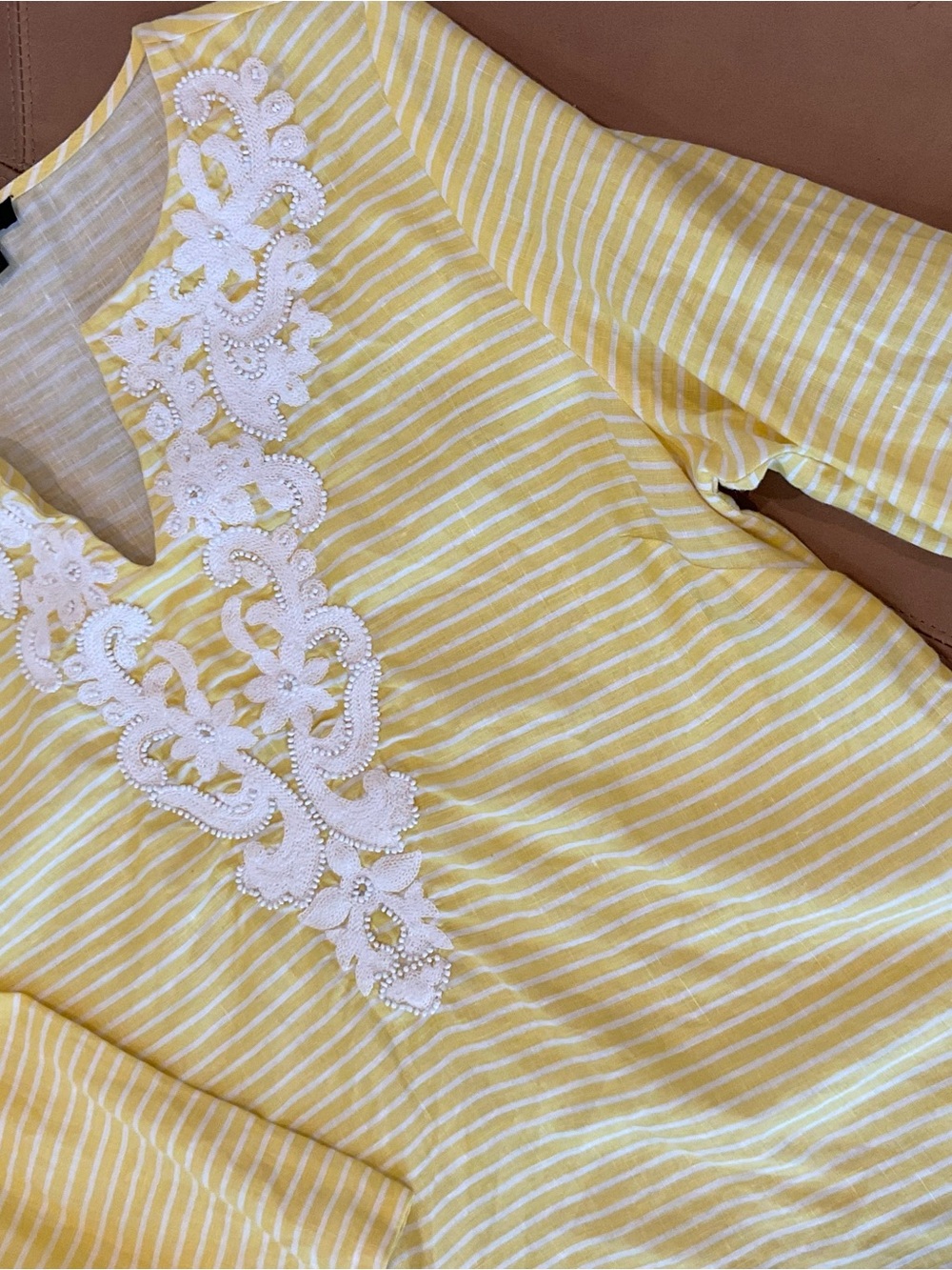 Talbots Yellow and White Striped 100% Linen Tunic